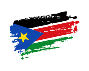Hand painted South Sudan grunge brush style flag on solid background