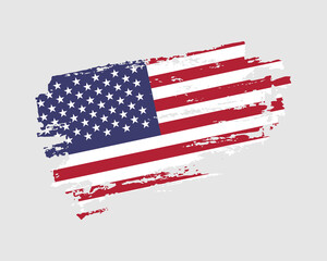 Hand painted United States of America grunge brush style flag on solid background
