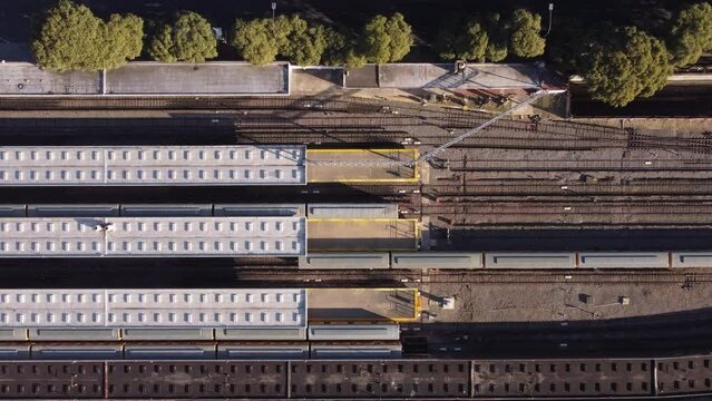 Cargo train cabins entering Federico Lacroze railway station Argentina