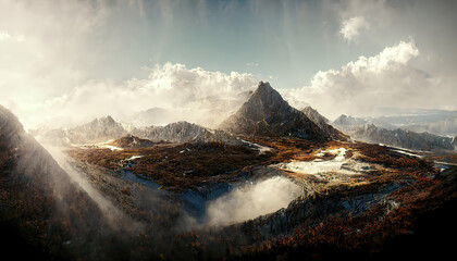sunrise sunset over the mountains, background, 3d render, 3d illustration