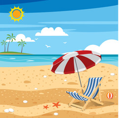 Fototapeta na wymiar summer beach beach vector There are beach chairs and beautiful umbrellas.