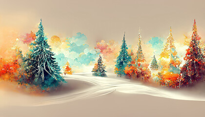 illustration of a beautiful winter christmas snowy forest background