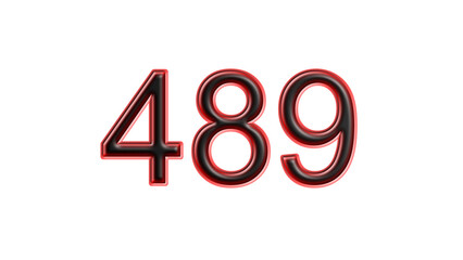 red 489 number 3d effect white background