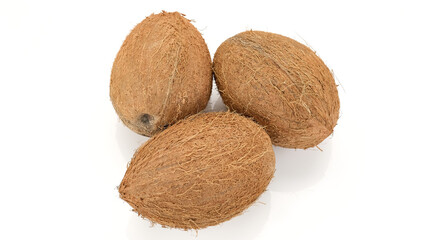Whole coconuts isolated on white background. Tropical Coconuts closeup