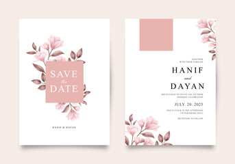 Wedding invitations set with watercolor flowers