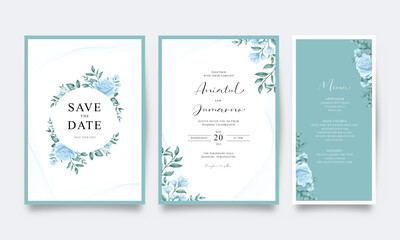 Fototapeta na wymiar Wedding invitation set with roses and watercolor floral