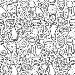 Seamless food pattern. Doodle food background. Food illustration