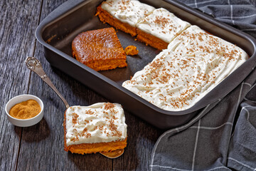 pumpkin cake with cream frosting, top view