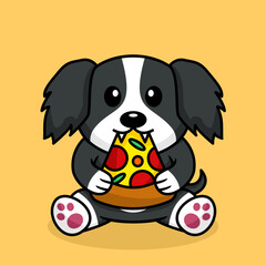 Vector illustration of premium cute dog eating pizza