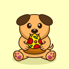 Vector illustration of premium cute dog eating pizza