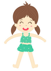 Little Girl Wearing Green Swimsuit, Happy Kids