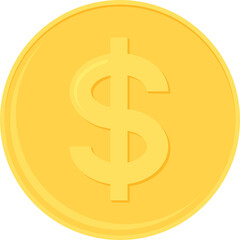 Flat design illustration of gold dollar coin. Business and finance concept.	