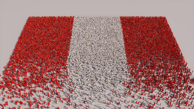 Peruvian Banner Background, with People congregating to form the Flag of Peru.