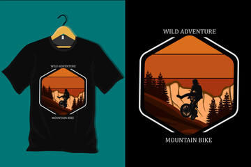 Wild Adventure Mountain Bike Retro T Shirt design