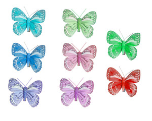 set of different color butterflies isolated, colorful isolated butterflies