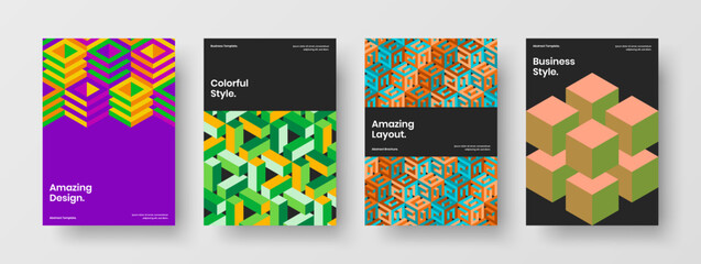 Original booklet A4 vector design template bundle. Amazing geometric tiles journal cover layout set.