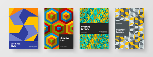 Fototapeta na wymiar Unique handbill design vector concept bundle. Creative geometric tiles corporate identity layout collection.