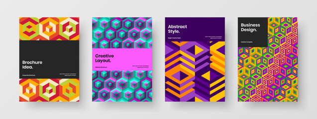 Fresh geometric tiles corporate brochure layout set. Minimalistic banner A4 design vector template composition.