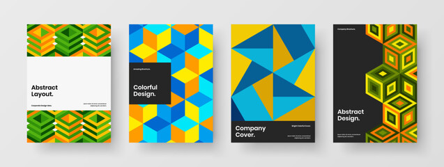 Obraz premium Multicolored mosaic hexagons corporate cover concept set. Modern flyer A4 design vector template bundle.