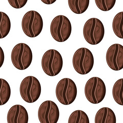 Seamless pattern of coffee beans on a white background.Vector pattern can be used in textiles, packaging, coffee shop menus.
