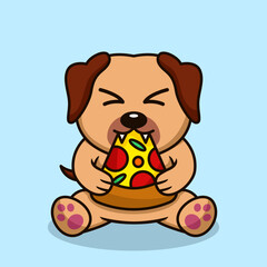 Vector illustration of premium cute dog eating pizza