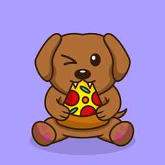 Vector illustration of premium cute dog eating pizza