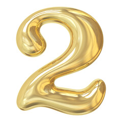 3d golden font number 2