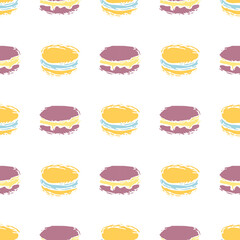 Seamless cake pattern. Sweets and candy background. Doodle vector illustration with sweets and candy icons