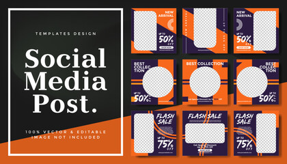 Set of orange minimalist social media post template