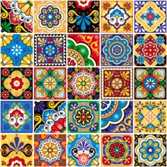 Stof per meter Mexican tiles seamless vector pattern - big set of talavera inspired designs perfect for wallpapers, home decor, textiles or fabric prints  © redkoala