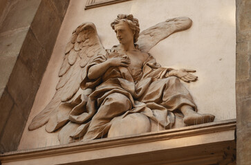 Details of the architecture of the church. Sculpture of an angel