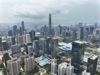 ShenZhen downtown, Futian district. Aerial view of Skyline in Shenzhen city in China in SHENZHEN.