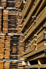 Umea, Sweden Stacked timber and planks in a lumber yard