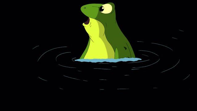 Little green frog jumps out of the water alpha mate 4K