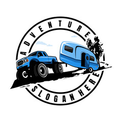 monster truck and caravan adventure logo design vector © THE LASTMINI