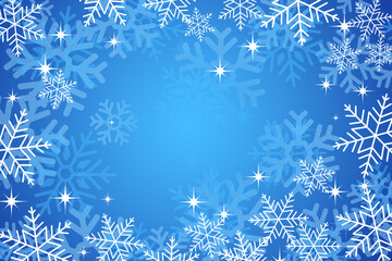 Frame made of snowflakes on blue background. Space for text