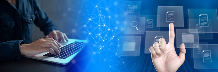 Document Management System (DMS) Online Document Database and automated processes to manage files, and documents in an organization effectively with ERP, enterprise business technology.