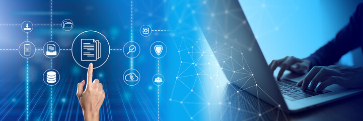 Document Management System (DMS) Online Document Database and automated processes to manage files, and documents in an organization effectively with ERP, enterprise business technology.