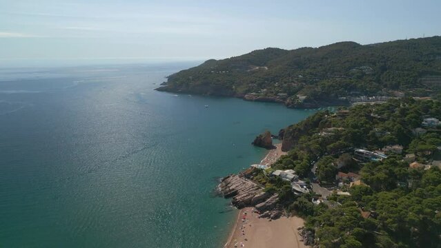 Aerial images with drone on the Costa Brava of Spain Catalonia, nudist beach in Pals sa riera