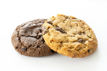 Plain and chocolate chip cookies  on a white background.