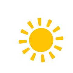 Vector cartoon yellow sun Shining light rays to heat the summer. Isolated on white background