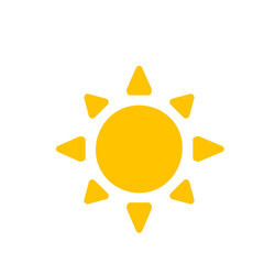 Vector cartoon yellow sun Shining light rays to heat the summer. Isolated on white background