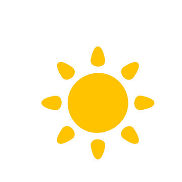 Vector cartoon yellow sun Shining light rays to heat the summer. Isolated on white background