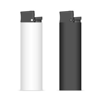 Photorealistic black and white lighters without fire, 3D vector illustration.