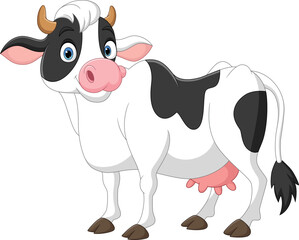 Happy cartoon cow on white background