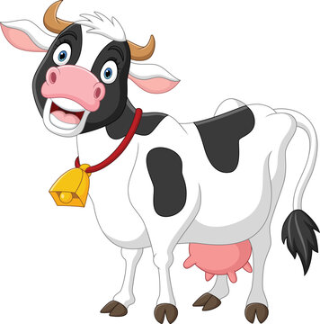 Happy cartoon cow on white background
