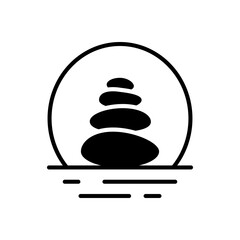 Stone Balance Yoga Silhouette Icon. Wellness Meditation Calm Pebble Rock Pictogram. Zen Wellbeing Black Icon. Spa Beauty Healthy Lifestyle. Isolated Vector Illustration