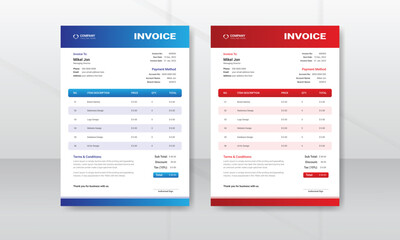 Minimal Corporate Business Invoice design template, vector illustration bill form price invoice. Creative invoice template business stationery design payment agreement design