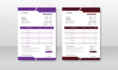 Minimal Corporate Business Invoice design template, vector illustration bill form price invoice. Creative invoice template business stationery design payment agreement design