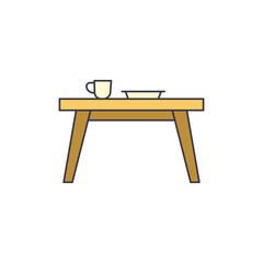 dining table, table with cup and plate icon in color, isolated on white background 